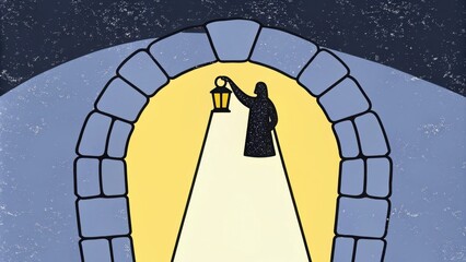 Poster - Set within an ancient stone archway Jesus stands in silhouette holding the lantern aloft. The light spills through the arch creating a pathway of illumination that draws the. Cartoon