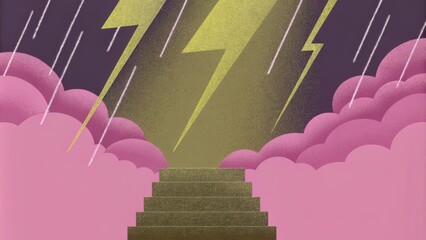 Poster - The sky is tumultuous filled with thick storm clouds that threaten to unleash rainfall. Suddenly piercing through the madness rays of pure light extend downward illuminating an. Cartoon