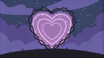 Poster - Under a starry sky a heart with a rich violet glow is enveloped in an intricate pattern of thorns that spirals outward. The peaceful night adds to the hearts serenity with the. Cartoon