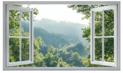 Wall Mural - serene forest vista framed by open window.