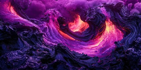 Wall Mural - purple and orange ocean with a lava flow