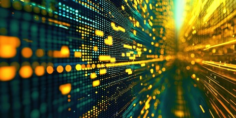 Poster - Computer screen with a yellow line and green dots
