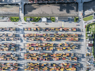 Aufkleber - Cargo container port on seaside at sunrise
