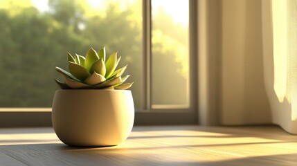 Poster - Bright Indoor Succulent Plant in Modern Pot by Sunlit Window