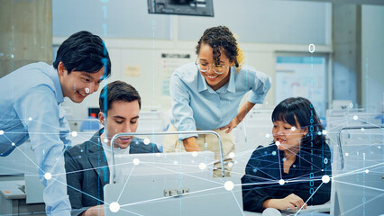 Poster - cooperation, colleague, brainstorm, business, work, team, digital, dx, digital transformation, network, engineer, system, teamwork, group, office, programmer, programming, data, update, global, multin