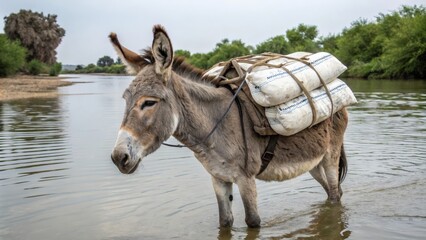 Sticker - donkey in the river