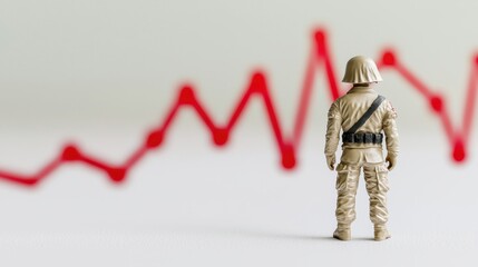 Poster - A toy soldier stands before a fluctuating red graph, symbolizing the interplay between military themes and data analysis.