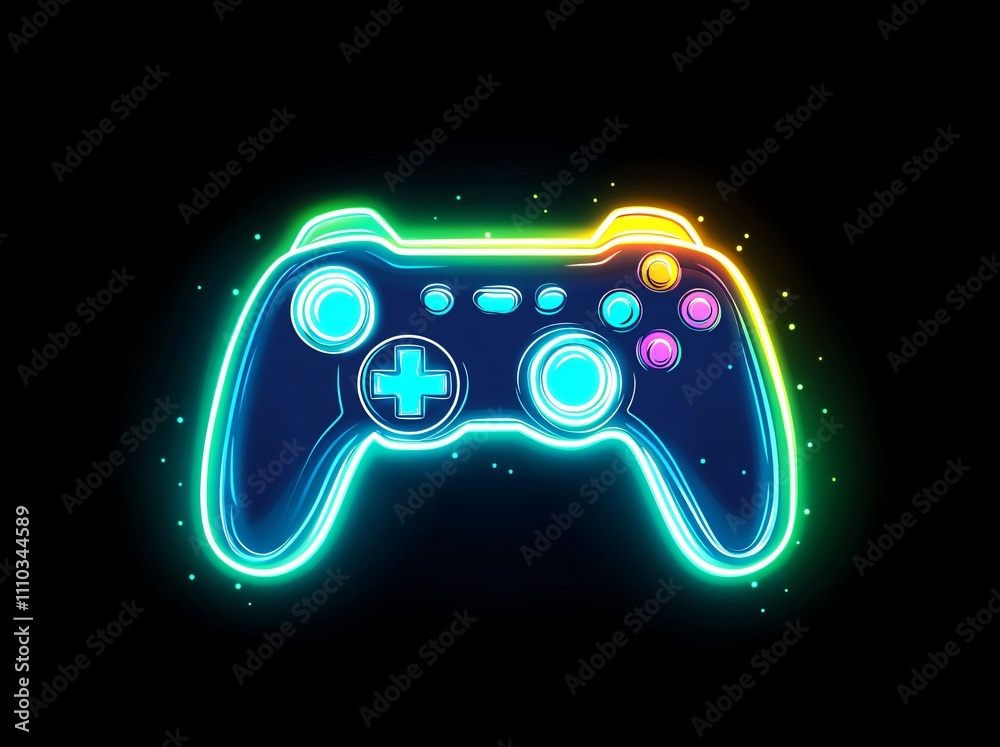 Neon game controller vector illustration for modern gaming mock up and ...