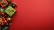 © AriyaniAI - Merry Christmas Festive Background with Presents and Ornaments on Red