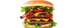 © aubriella - A classic double bacon cheeseburger with lettuce and tomato, isolated white background, surrealism art style