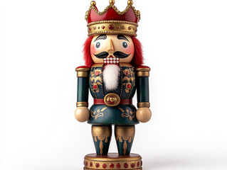 Wooden king doll closeup on white background