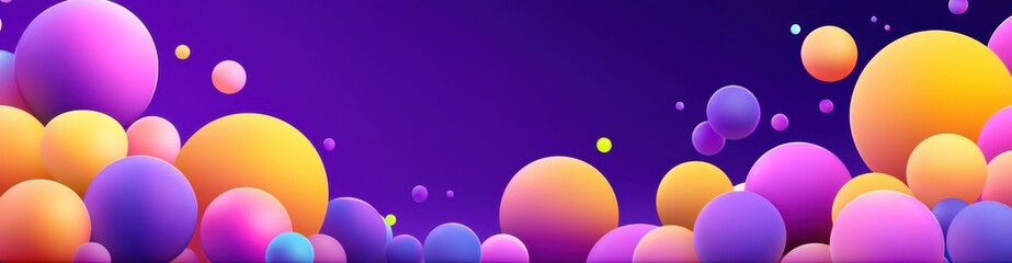 Poster - Colorful circles on purple background, A vibrant, abstract background featuring colorful spheres in shades of purple, pink, and yellow, playful and modern aesthetic, with blank space for text