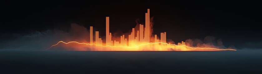 Poster - A vibrant, abstract representation of sound waves, featuring fiery orange peaks against a dark background, suggesting energy and movement, with blank space for text