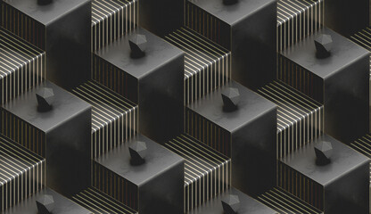 Modern 3D Geometric Box Stairs Pattern Illustration Design