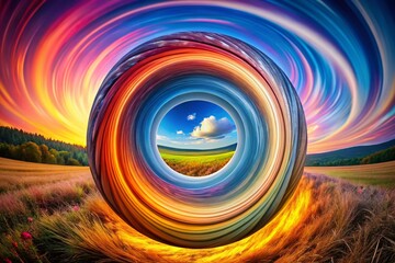 Aufkleber - Panoramic Photography of Circle Swirl Shape Design Cover Layout Featuring Vibrant Colors, Dynamic Patterns, and Abstract Elements for Modern Graphic Design Applications