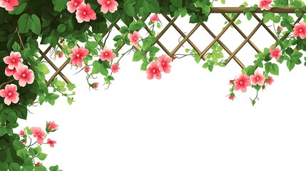 Wall Mural - Pink Flowers Climbing Wooden Lattice Garden Fence