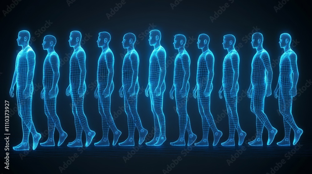 Digital Human Figures Walking Wireframe D Model Technology Futuristic ...