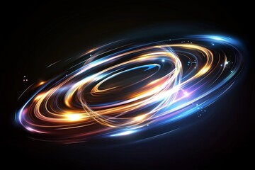 Poster - A detailed illustration of Saturn with its rings glowing in shades of gold and blue