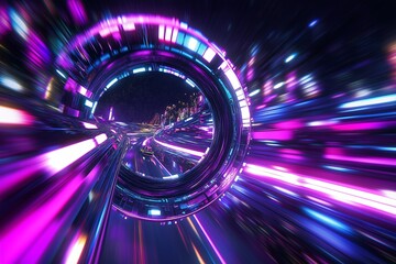 Poster - A futuristic space station orbiting a vibrant, multicolored nebula