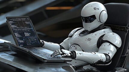 Aufkleber - A collaborative environment where robots enhance financial decision-making through AI Stock Photo with side copy space