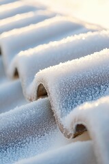 Wall Mural - Frost-covered roof tiles, winter sunlight.