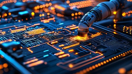 Poster - A robotic API integration platform streamlining complex trading tasks with precision Stock Photo with side copy space