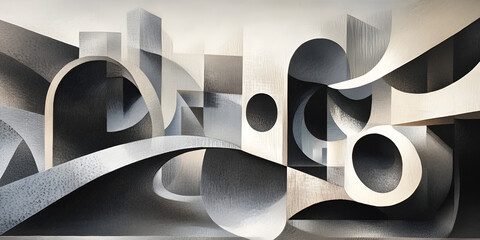 Poster - abstract monochromatic forms: a mesmerizing grayscale artwork featuring an interplay of curved and a