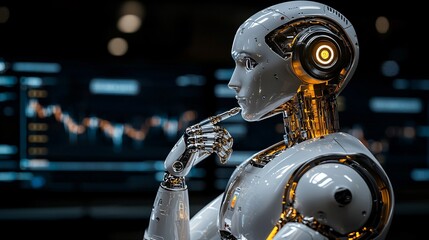 Aufkleber - An AI-enabled robot delivering real-time trading updates for quick and informed decisions Stock Photo with side copy space
