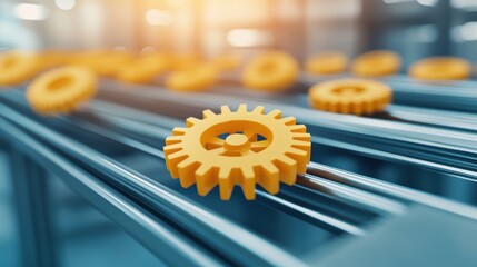 Poster - Futuristic Assembly Line with Lightweight Polymer Gears on Automated Conveyor Belt