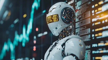 Aufkleber - A trading system where robots employ predictive backtesting for future market success Stock Photo with side copy space