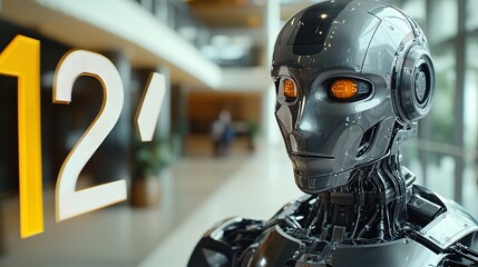 Poster - A trading robot analyzing extensive data to mitigate risks and maximize portfolio returns Stock Photo with side copy space