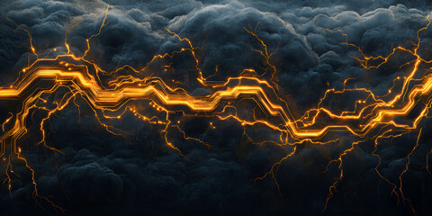 Poster - Electric Storm: A mesmerizing abstract artwork featuring a swirling storm of dark clouds, illuminated by a network of glowing, fiery circuits. This visually striking image evokes power, energy.