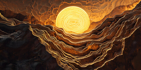 Sticker - Golden Sun Rises Above Abstract Mountains 