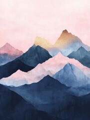 Poster - Abstract Mountain background vector. Minimal landscape art with watercolor brush and golden line texture. Abstract art wallpaper for prints, Art Decoration, wall arts and canvas prints.