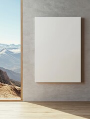 Poster - Blank white poster on light grey wall in modern open space office with light furniture and wooden floor. Mock up. 3D rendering
