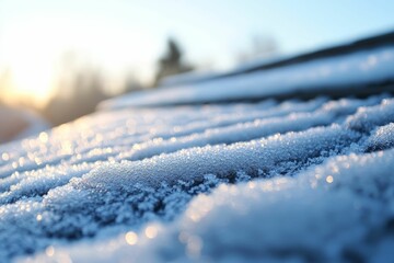 Wall Mural - Close-up of frosty surface, sunlit, winter scene.