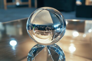 Poster - A glass sphere resting on a reflective surface, showing an upside-down horizon inside.