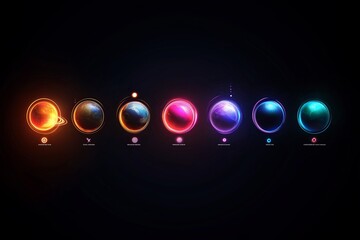 Poster - A minimalist solar system illustration with each planet glowing softly in its respective color