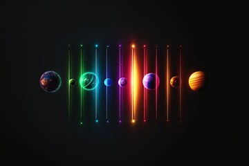 Fototapete - A minimalist solar system illustration with each planet glowing softly in its respective color
