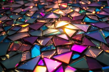 Poster - A mosaic of shattered glass pieces reflecting vibrant colors of a sunset.