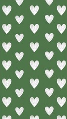 Sticker - White Heart pattern hand drawn design on Green background illustration