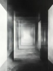 Poster - A labyrinth of mirrors floating in an infinite white expanse, reflecting nothing but light.