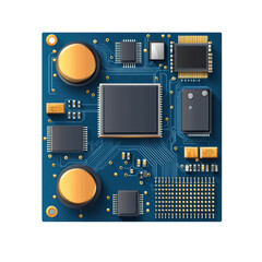 Poster - High tech electronic circuit board with various components and connections. isolated on transparent background