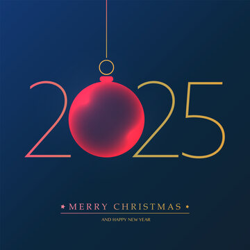 Best Wishes - Golden and Dark Red Merry Christmas and Happy New Year Greeting Card or Background, Creative Line-art, Vector Design Template - 2025