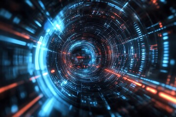 Abstract digital tunnel. Concept of technology, future, and data flow.
