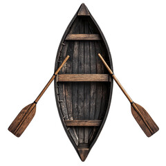 Wall Mural - vintage wooden boat with oars, showcasing rustic craftsmanship and design. Perfect for outdoor adventures or decorative purposes. isolated on transparent background