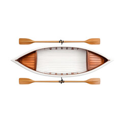 Wall Mural - wooden rowboat with white exterior and brown interior, featuring oar resting on top, reflects beautifully on dark background. isolated on transparent background