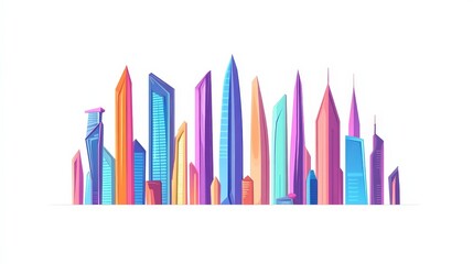 Poster - Colorful Abstract Skyline with Modern Skyscrapers in Bright Colors