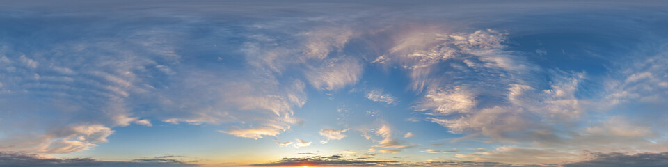 Wall Mural - pink blue evening sky hdri 360 panorama view with zenith and awesome clouds before sunset for use in