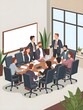 © Emmyn2222 - vector illustration of a meeting room with a group of people working together. business working